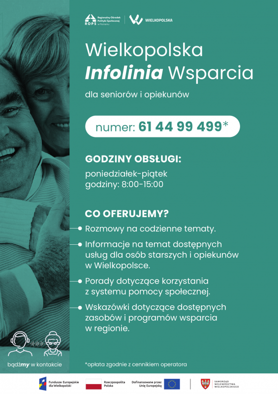 Plakat informujący o wielkopolskiej linii wsparcia dla seniorów