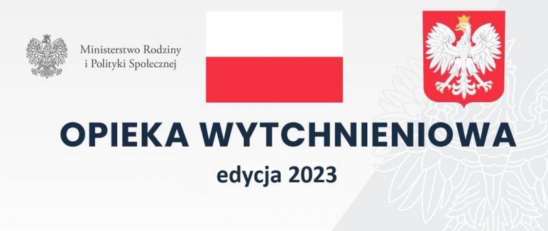 miniaturka przedstawiająca logo ministerstwa Rodziny i Polityki Społecznej, godło i flagę biało-czerwoną wraz z napisem Opieka wytchnieniowa edycja 2023